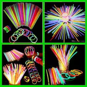 100 x 8" Glow Sticks Bracelets Necklaces Party favours Neon festivals - Picture 1 of 4