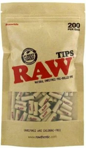 RAW Natural Unrefined Pack of 200 Pre Rolled Round Roach Filter Tips Reseal Bag - Picture 1 of 1