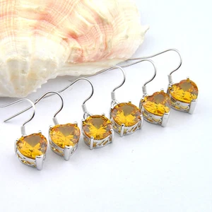 3 pcs 1 Lot Heart Round Heart Natural Golden Citrine Gems Silver Danlge Earrings - Picture 1 of 4