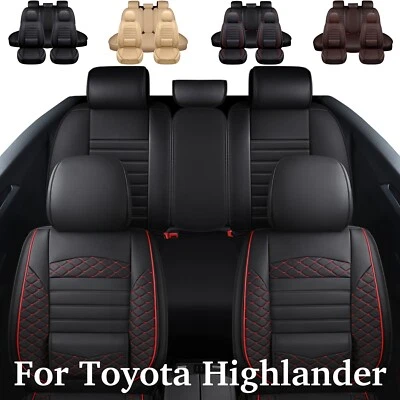 For Toyota Highlander Car 5 Seat Covers Full Set PU Leather 3D Lumbar Pillow Pad - Image 1 of 4
