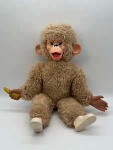 Rubber Face Plush Monkey W/Banana Stuffed Animal White Shoes-Animals Plus 1976 - Picture 1 of 10