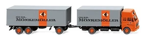 WIKING, Trasportino MERCEDES 1638 a cabina alta 4x2 con rimorchio MÖNKEMÖLLER... - Foto 1 di 1