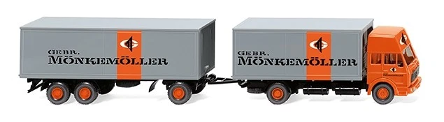 WIKING, Trasportino MERCEDES 1638 a cabina alta 4x2 con rimorchio MÖNKEMÖLLER... - Immagine 1 di 1