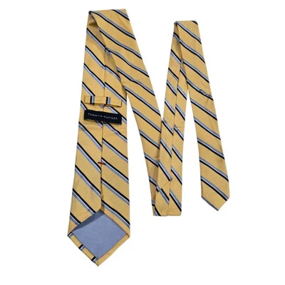 Corbata de cuello de seda a rayas TOMMY HILFIGER REPP diseñador amarillo azul formal para hombre Foto 1 de 4