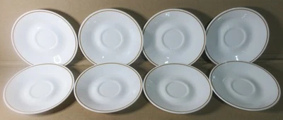 "8 platillos de taza de té vintage de 6"" Corelle Corning Normandy blanco con borde marrón" Foto 1 de 4