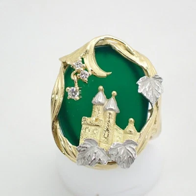 Nobuko Ishikawa "As Time" Oro Amarillo 18k/Pt900 Nat. Anillo castillo diamantes ágata Foto 1 de 4