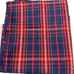 RED BLUE TARTAN PLAID TAFFETA FABRIC 43” Wide X 3 Yds Ralph Lauren Style Xmas - Picture 1 of 5