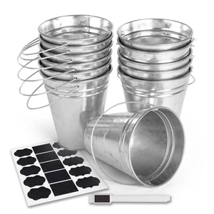 Galvanized Metal Bucket with Handle 12 Pcs- Metal Buckets for Party, Tin Buck... - Picture 1 of 7