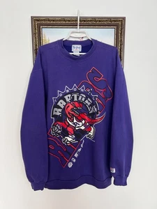Vintage 90's Toronto Raptors NBA Sweatshirt Over Print Mens Crewneck Rare Size L - Picture 1 of 17