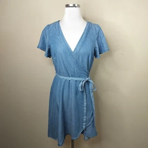 LOFat Chambray Wickelkleid Petite Small Damen blau Flatterärmel - Bild 1 von 8