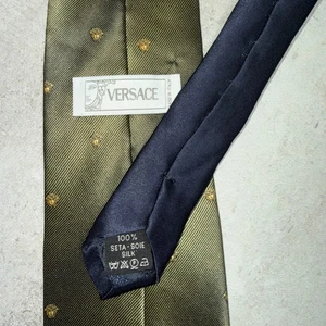 Versace Medusa Logo Silk Necktie Green Gold Navy Luxury Designer Men Fashion - Picture 1 of 3