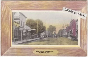 c. 1908 ELLSWORTH, WI, MAIN STREET SCENE FRAME POSTCARD - Picture 1 of 1