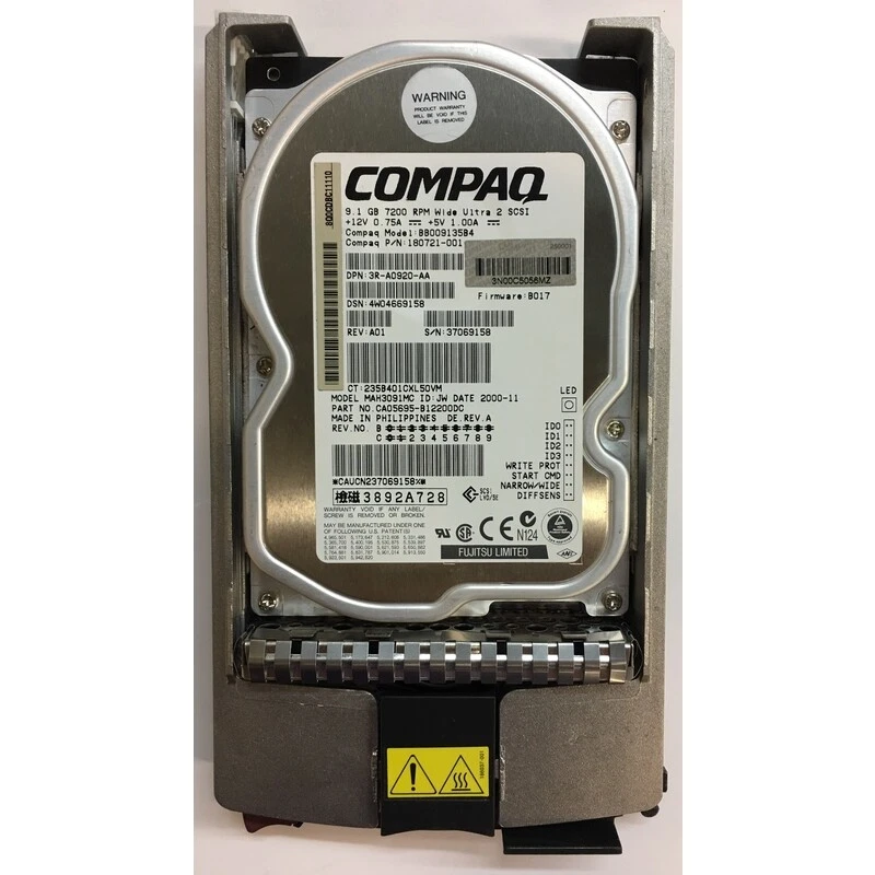 180721-001 - Compaq 9.1GB 7200 RPM SCSI 3.5" HDD 80 pin w/ tray - Image 1 of 1