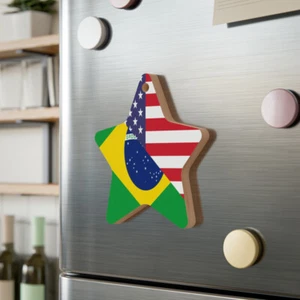 Bandera Brasileña Americana Medio Brasil Estados Unidos Brasil Adorno Madera - Imagen 1 de 25