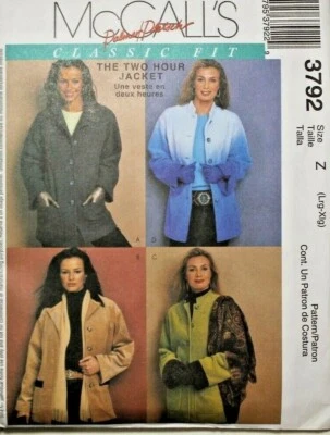 McCall's 3792 Unlined Jacket Sewing Pattern in 4 Styles L-XL (16-18-20-22) OOP - Image 1 of 2