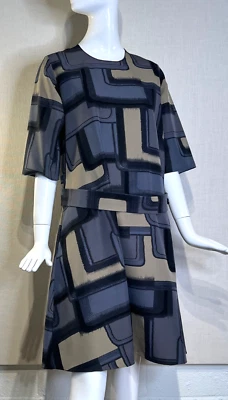 MARNI Abstract Geometric Cotton & Silk Belted Shift Dress SIZE IT42, Fall 2007 - Image 1 of 4