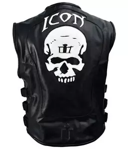 Gilet moto regolatore teschio icona da uomo | nero tattico biker finta pelle - Foto 1 di 6