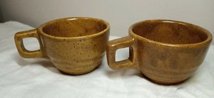 Monmouth TWO COFFEE CUPS Western Brown Stoneware Maple Leaf Vtg USA Beehive - Picture 1 of 8