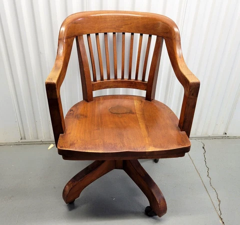 Gunlocke Bank England Model 800 Walnut Swivel Rolling Desk Chair Vintage GE 1943 Cover