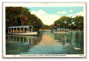 Cartolina fondo vetro barche Silver Springs Florida FL UNP WB XB5 - Foto 1 di 2