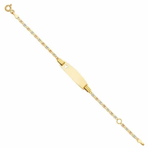 14k Tri color Gold Heart Valentino Baby ID Bracelet Pulsera Esclava Oro Bebe 6" - Picture 1 of 3