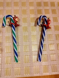 Vintage Elves Pixies Acrylic Candy Canes LOT 2 Hanging Climb Elf Ornaments XMas - Picture 1 of 5
