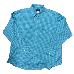 Wrangler Camicia Uomo XXL Turchese Plaid Manica Lunga Perla Snap Lavoro Western - Foto 1 di 4
