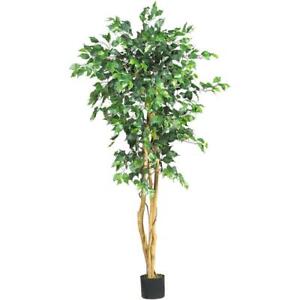 Nearly Natural Artificial Ficus Tree Indoor Black Decorative Planter 5 ft. High