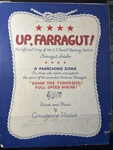 1943 WW2 Sheet Music Up, Farragut! Published In La Mesa, California - Picture 1 of 5