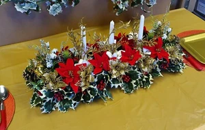 Kunstblumen Tisch Herzstück Weihnachten Weihnachtsstern Rose Stechpalme Weihnachten Efeu - Bild 1 von 12
