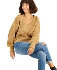 Crave Fame Juniors’ Chenille Pointelle Sweater, Gold, XS
