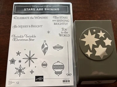 Conjunto de selos fotopolímero Stampin Up STARS ARE SHINING com perfurador de estrelas combinando - Imagem 1 de 2