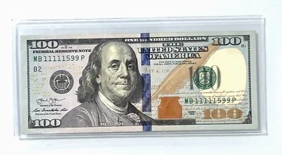 2013 $100 Dollar Five Of A Kind Following 1’s Fancy Serial Number MB 11111599 P - Image 1 of 4