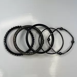 Lot Black Crystals Bangles Boho Hippie Glam Stackable Retro Bracelets - Picture 1 of 5