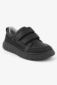 Zapatillas escolares de cuero negras con gancho y bucle para niños, zapatos deportivos informales inteligentes - Imagen 1 de 4