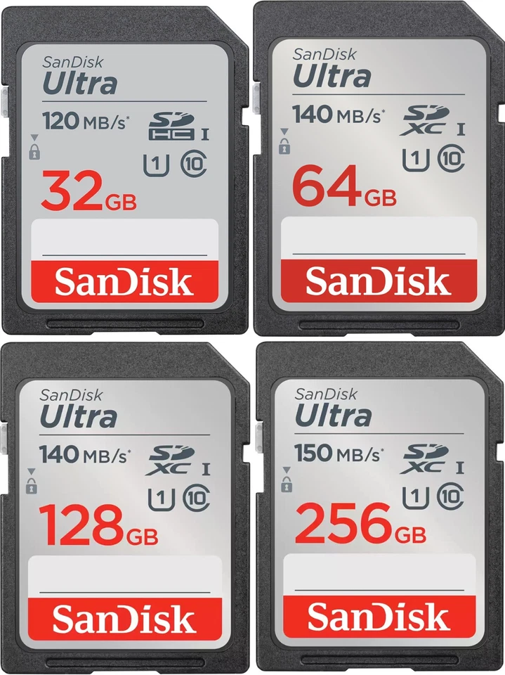 SanDisk Ultra Class 10, SD, SDHC, SDXC Speicherkarten,32GB bis 256GB zur Auswahl - Bild 1 von 1
