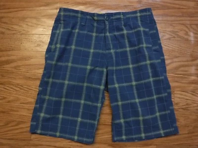 Pantalones cortos antiguos azul marino amarillo y blanco a cuadros en azul frente plano para hombre 32  Foto 1 de 4