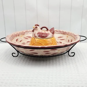 Cranberry Chicken On Nest Chip Dip Tray With Metal Stand Temp-tations Old World - Picture 1 of 8