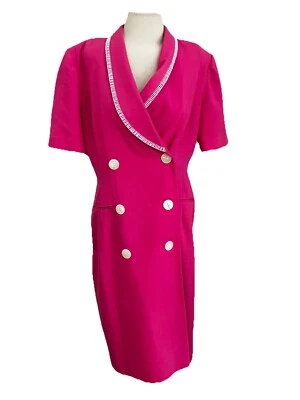 Vintage Leslie Faye Dress 80s Lipstick Pink size 14 Short Sleeve - Image 1 of 4