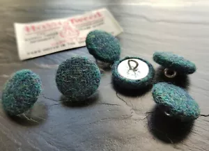 Dark Turquoise Harris Tweed Wool Hand Covered Buttons 19, 23, 25 or 31mm - Picture 1 of 16