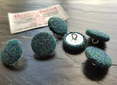 Dark Turquoise Harris Tweed Wool Hand Covered Buttons 19, 23, 25 or 31mm - Image 1 of 4
