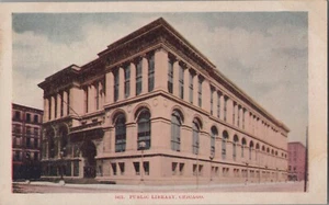 Öffentliche Bibliothek, Chicago, unveröffentlichte geteilte Rückseite Postkarte antiker weißer Rand Vintage - Bild 1 von 2