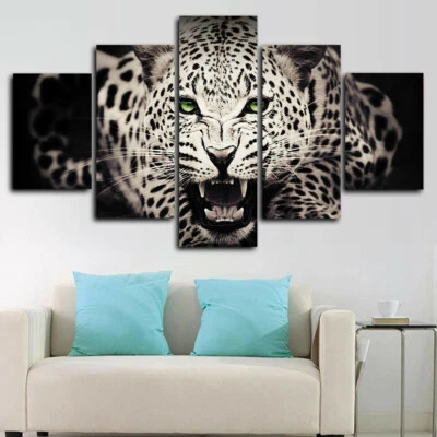 豹虎野生动物 5 面板帆布印花墙艺术海报家居装饰 — 第 1/4 张图片