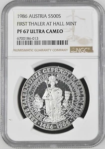 1986 Austria 500 Schilling First Thaler at Hall Mint - NGC PF67 Ultra Cameo - Picture 1 of 2