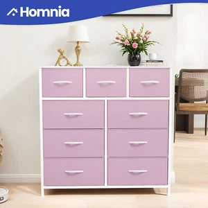 Chest of 9 Drawers Dresser Pink Fabric Storage Cabinet Bedroom Organizer Unit - Picture 1 of 11