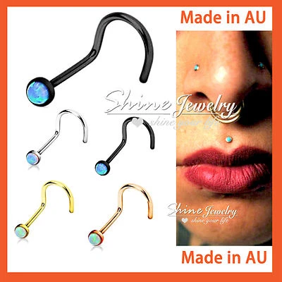 1 x Titanium Surgical Steel Dainty Opal Nose Stud Bone Body Piercing Ring Gift - Изображение 1 из 4