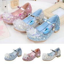 Kids Fancy Dress Elsa Princess Shoes Girls Party Sequins Bow Glitter Sandals UK