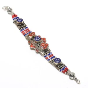 Lapis Lazuli Red Coral Baho Bracelet Tibetan Silver Nepali Jewelry 7" NBB 3265 - Picture 1 of 7