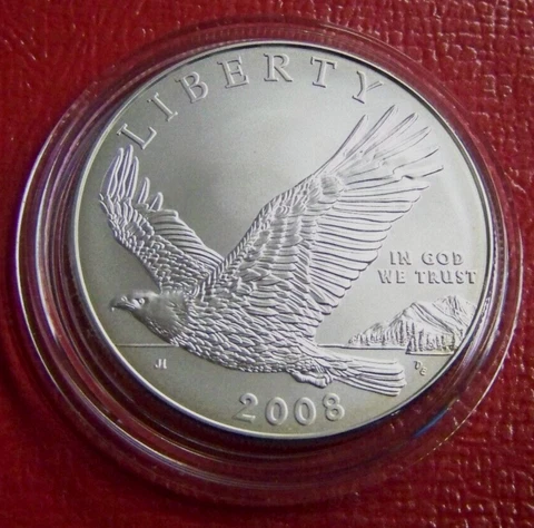 2008-P Bald Eagle -US Commemorative 90% Silver Dollar Coin Only in Mint Capsule Cover