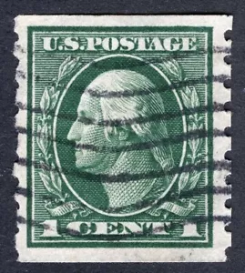 US Sc 412 Green 1¢ p.8 1/2 Coil Waveyline Flag Cancel Well Centered - Picture 1 of 1